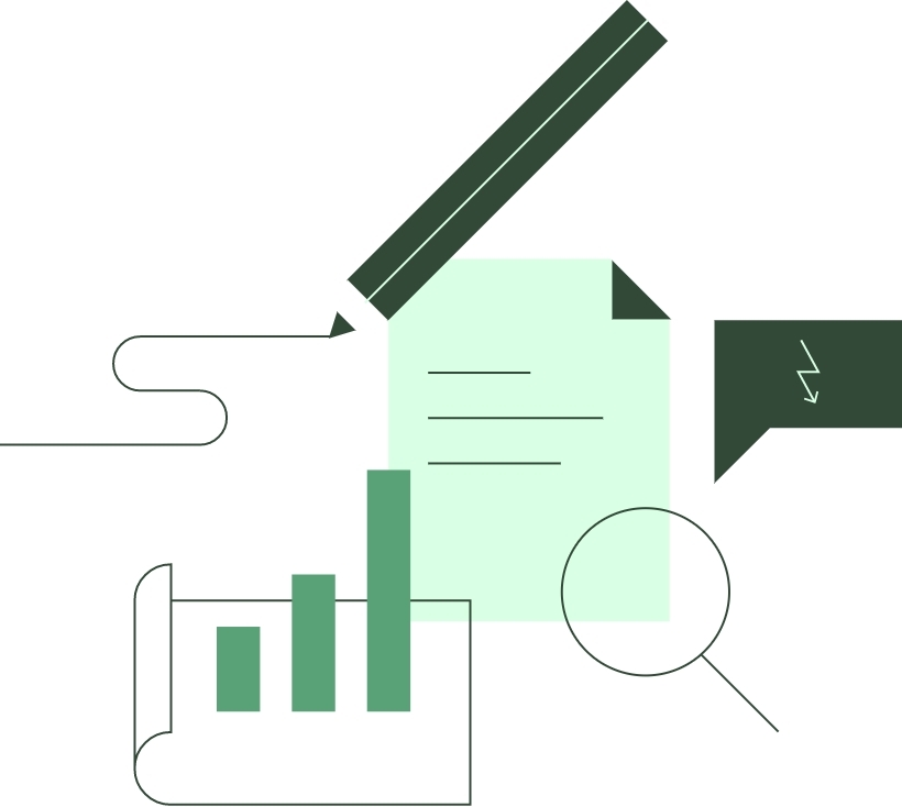 Ein Stift und ein Diagramm deuten es an – wir bewerten im Rahmen eines Energieaudits die Gesamteffizienz von Liegenschaften.