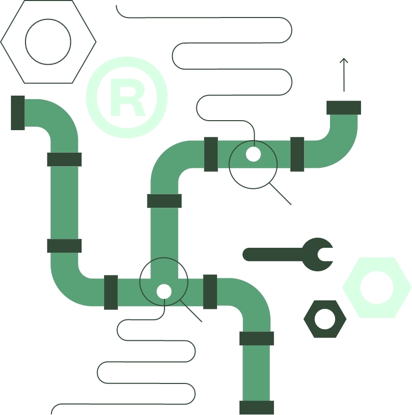 Illustration eines Leitungsnetzes. ROM Technik bietet mit Aeroseal ein innovatives Verfahren zur Luftleitungsabdichtung an.